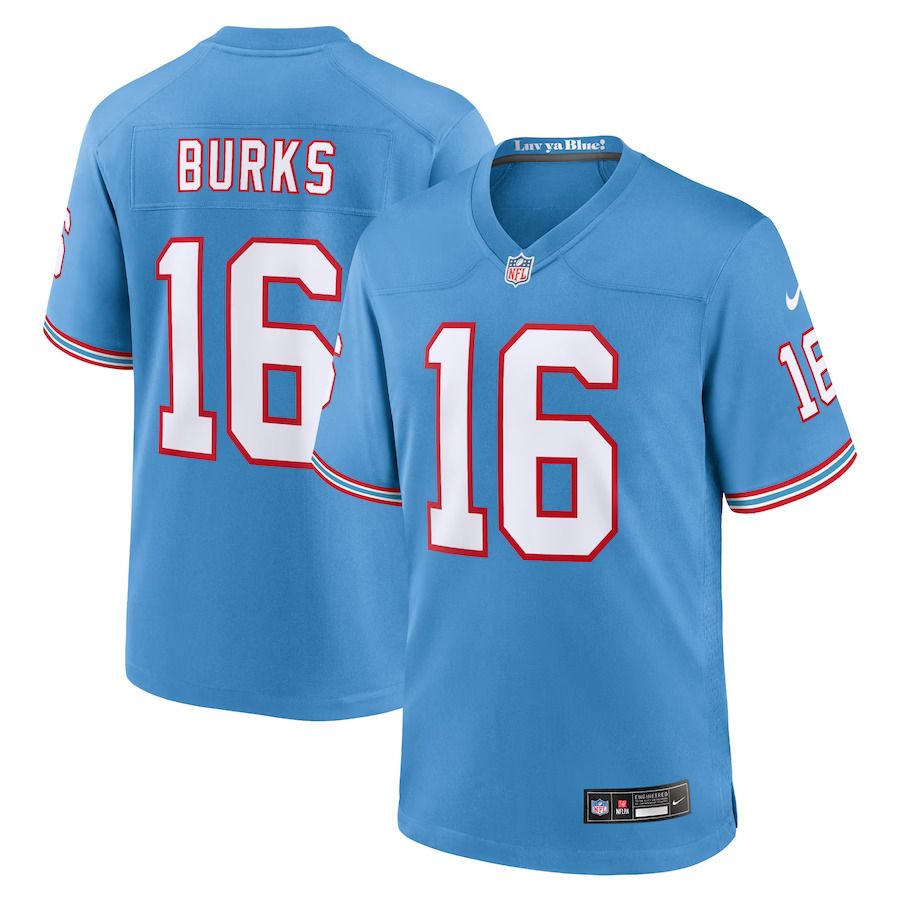 Men Tennessee Titans #16 Treylon Burks Nike Light Blue Oilers Throwback Alternate Game Player NFL Jersey